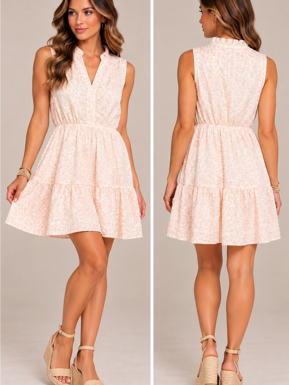 Versona Blush Tiered Ruffle V-Neck Mini Dress